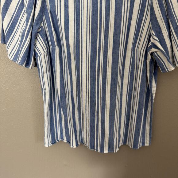 CABI stripe linen wing sleeve blouse 5343 womens Size Small coastal preppy - Picture 4 of 7